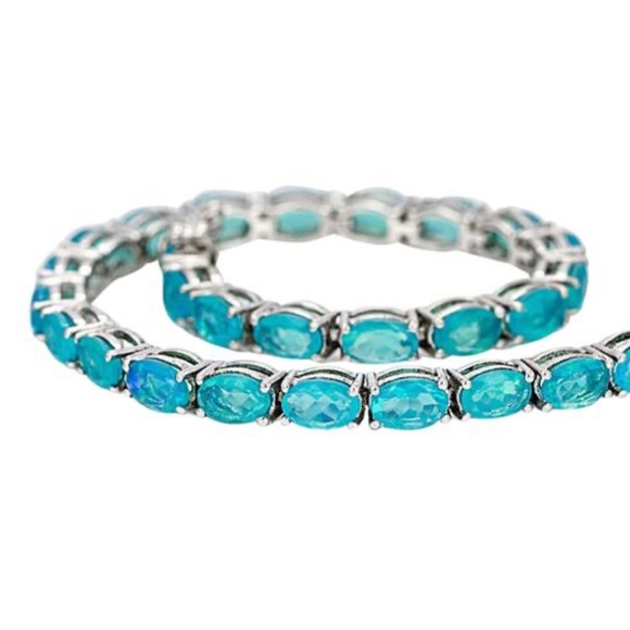 NIB Blue Ethiopian Sterling Silver .925 opal tennis bracelet - Picture 2 of 4